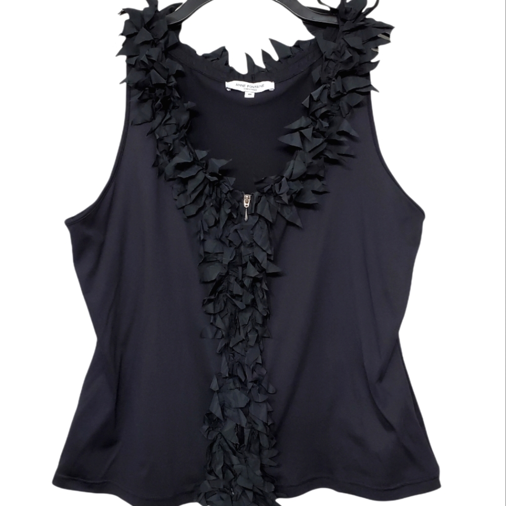 Anne Fontaine Ruffle Zipper Front Sleeveless Top